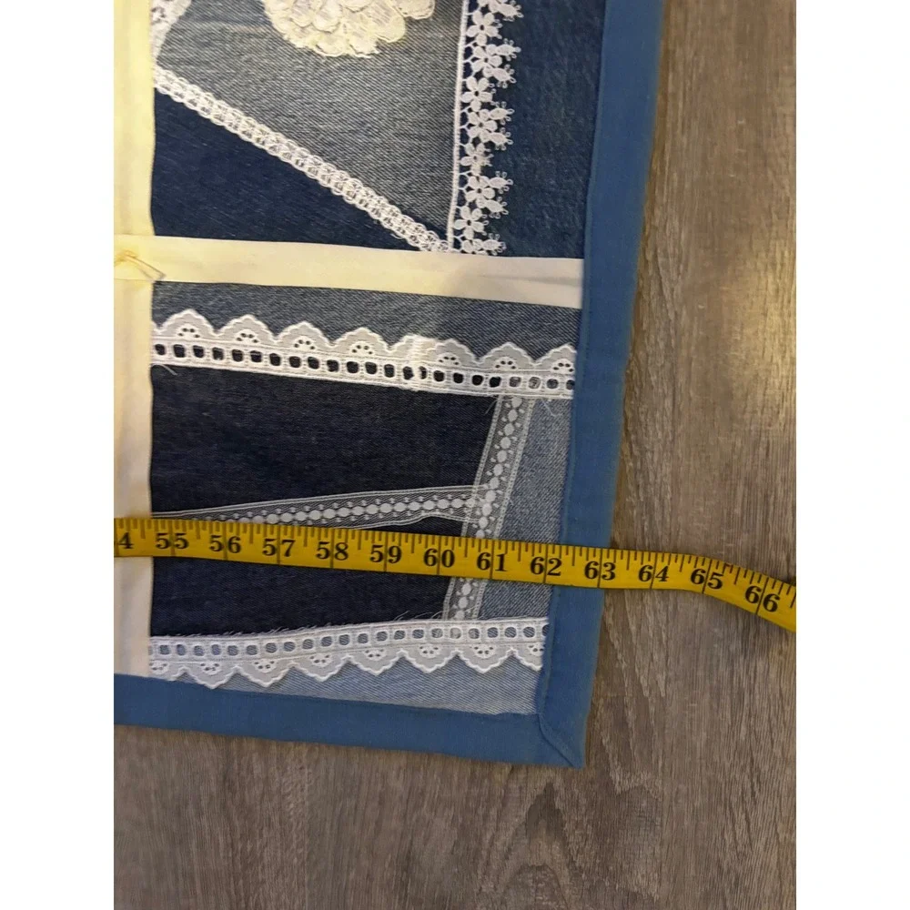Handmade Denim Patchwork Crazy Quilt Lace Doily Applique Boho Throw 63x54